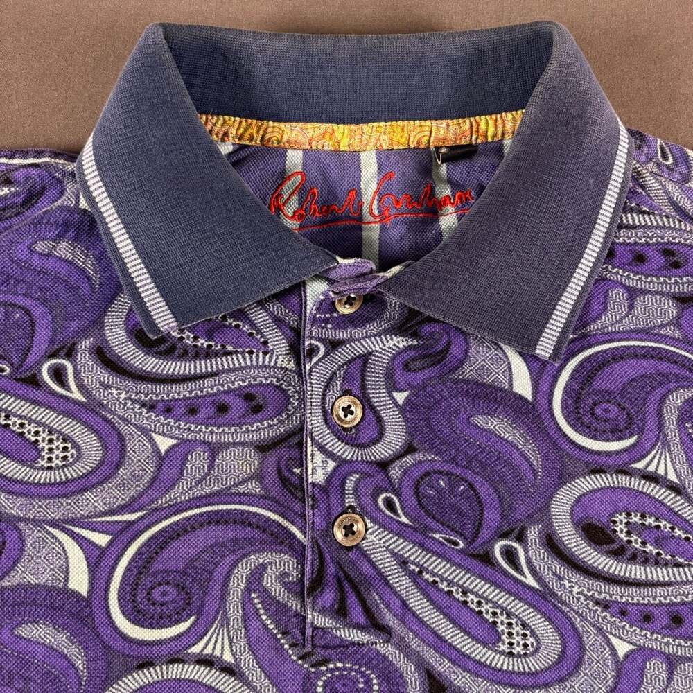 Robert Graham Paisley Polo Mens Size M, Purple Short Sleeve Knit Shirt